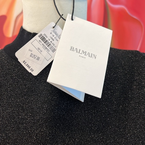 Balmain Paris Chevron Stripe Lurex Cocktail LS Dress - Picture 3 of 16